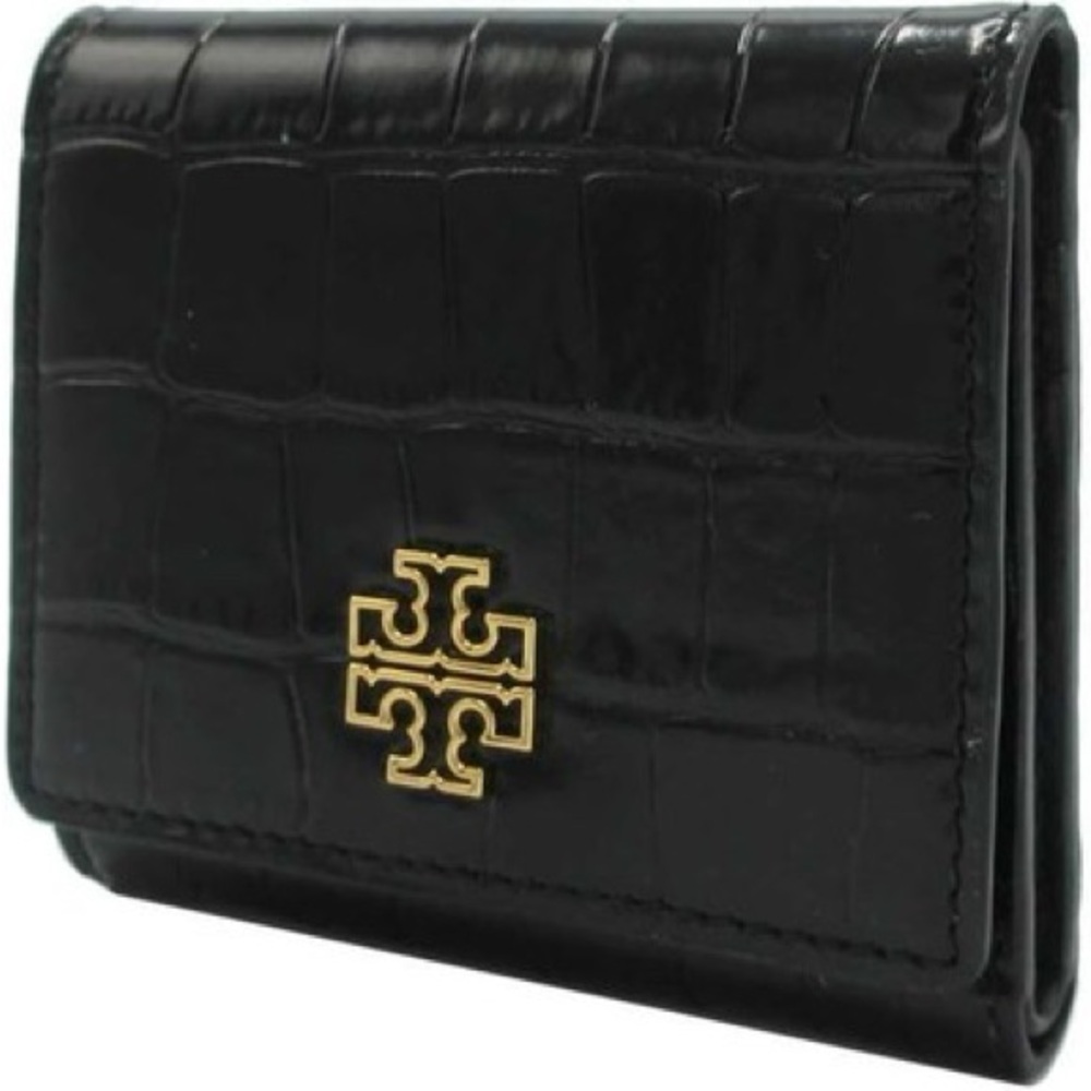 Tory Burch Britten Embossed Compact Wallet with Gold Logo